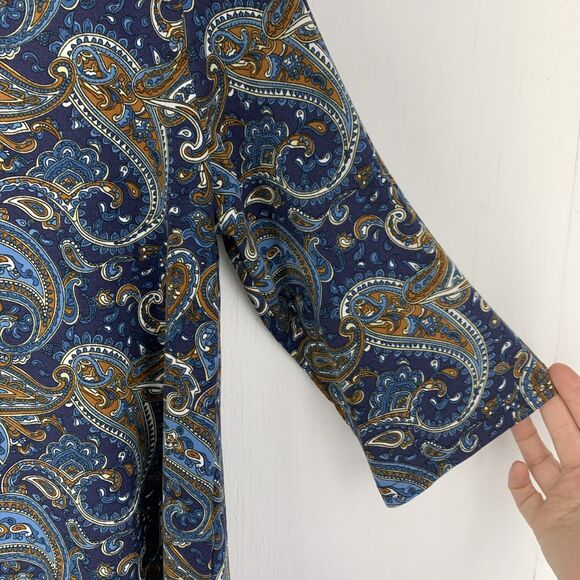 Boho Peasant Hippie Tunic Top Paisley Colorful 3/4 Roll Tab Sleeve Stretch - Picture 2 of 8